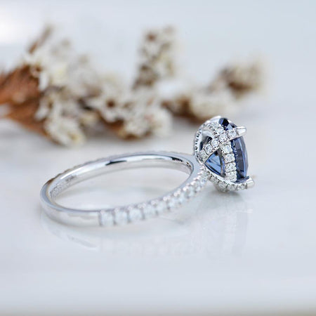 2 Carat Oval Cut 9x7mm Giliarto Dark Gray-Blue Moissanite White Gold Engagement Ring