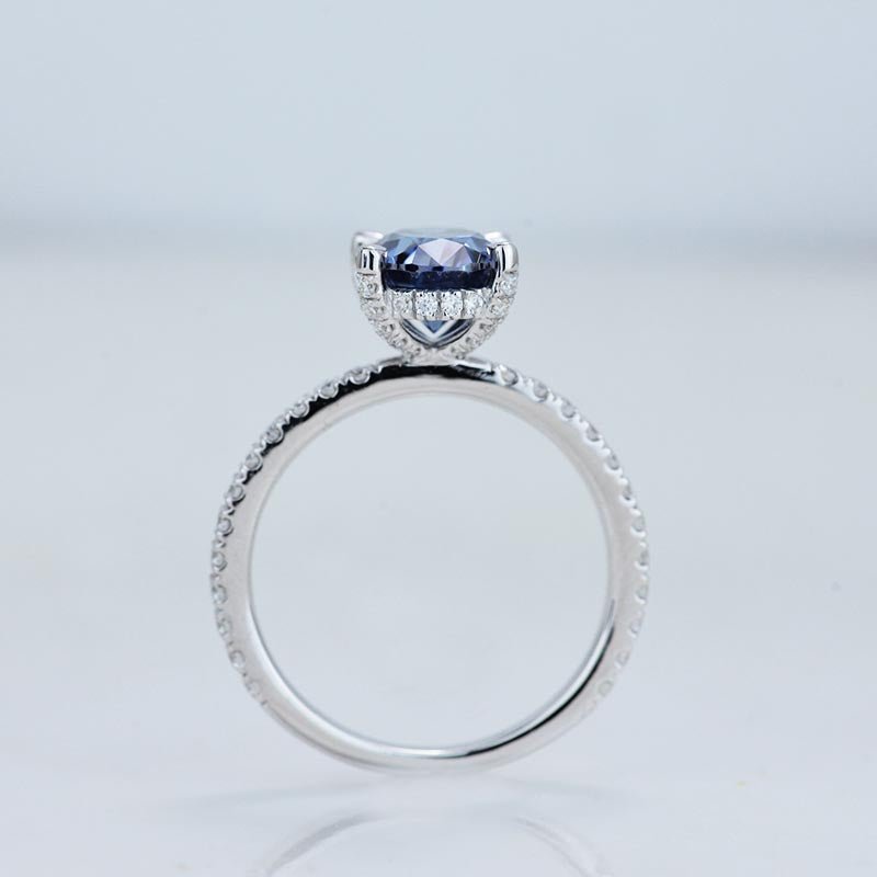 2 Carat Oval Cut 9x7mm Giliarto Dark Gray-Blue Moissanite White Gold Engagement Ring