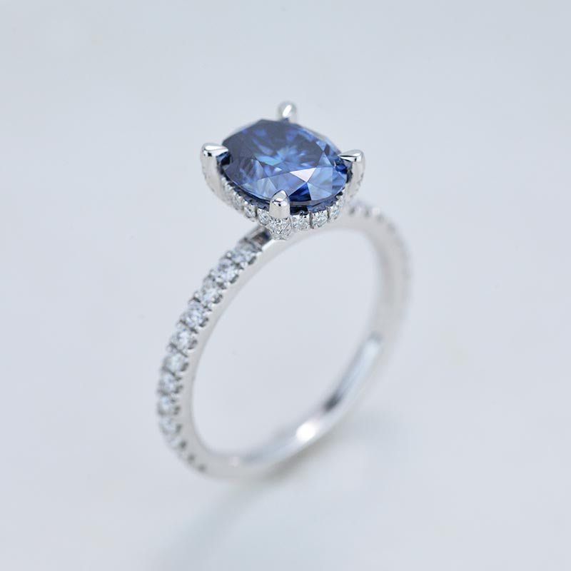 2 Carat Oval Cut 9x7mm Giliarto Dark Gray-Blue Moissanite White Gold Engagement Ring