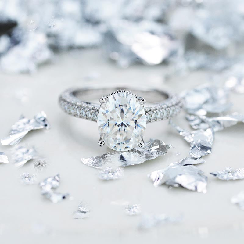 5 Carat Oval Moissanite Hidden Halo Gold Engagement Ring