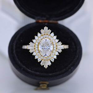 1.5 Carat Moissanite Oval Cut Halo 14K Yellow Gold Engagement Ring