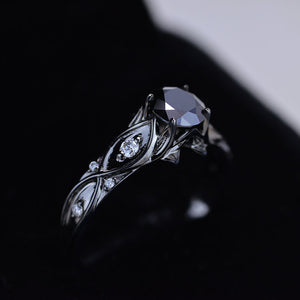 14K Black Gold Black Moissanite Celtic Engagement Ring