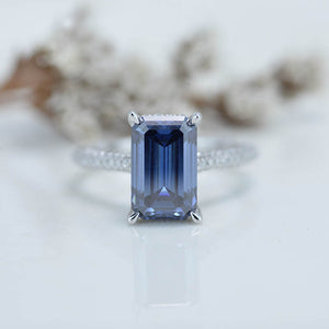 4ct Emerald Cut Dark Gray-Blue Moissanite Engagement Ring