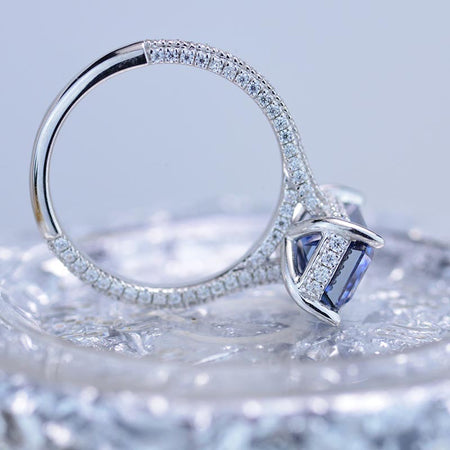 4ct Emerald Cut Dark Gray-Blue Moissanite Engagement Ring, 4 Carat Emerald Cut 11x7mm Moissanite Engagement Ring, Hidden Halo Ring