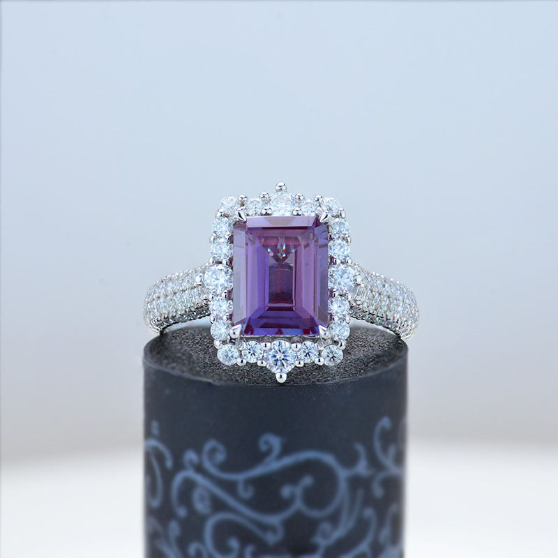 3Ct Alexandrite Engagement Ring Halo Emerald Step Cut Alexandrite Enga ...