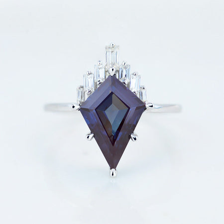 3 Carat Kite Alexandrite Halo 14K White Gold Engagement Ring