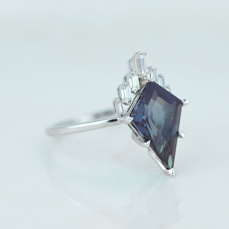 4 Carat Kite Alexandrite Halo 14K White Gold Engagement Ring