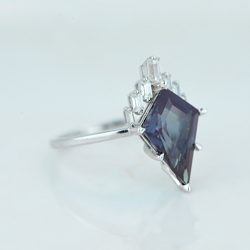 3 Carat Kite Alexandrite Halo 14K White Gold Engagement Ring