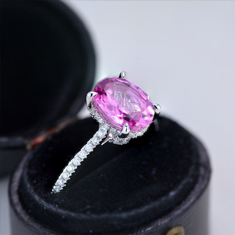 pink sapphire dress ring Riviera Pav Pink Sapphire and Diamond Ring, 14k White Gold,1.5mm, Blue Nile, Holiday, Christmas Gift Jewelry