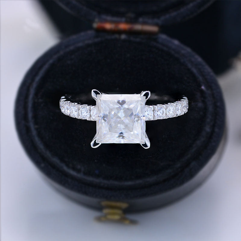 2Ct Princess Cut Moissanite Engagement 14K White Gold Ring Classic Solitaire Setting