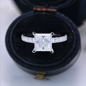 2Ct Princess Cut Moissanite Engagement 14K White Gold Ring Classic Solitaire Setting