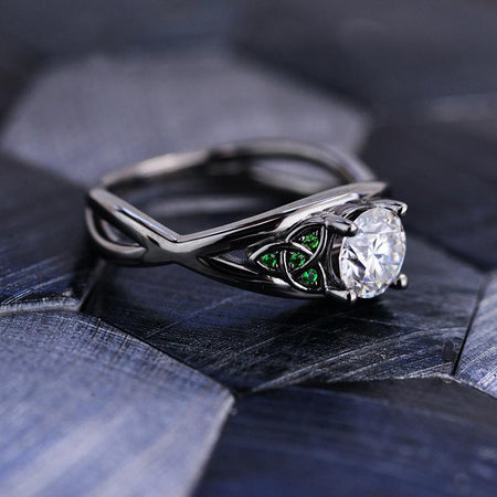 14K Black Gold Moissanite Celtic Engagement Ring