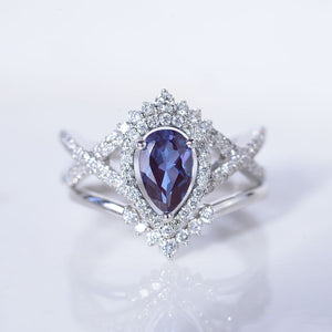 14K White Gold Oval Alexandrite Floral Engagement Ring