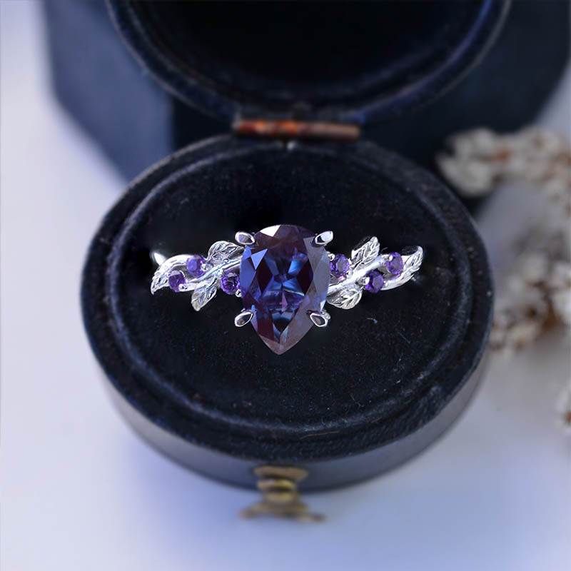 3 Carat Alexandrite  Pear Cut Floral Gold Engagement Ring