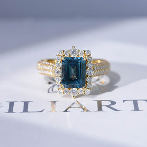 3 Carat Vintage Style 9x7mm Radiant Cut Teal Sapphire White Gold Engagement Ring