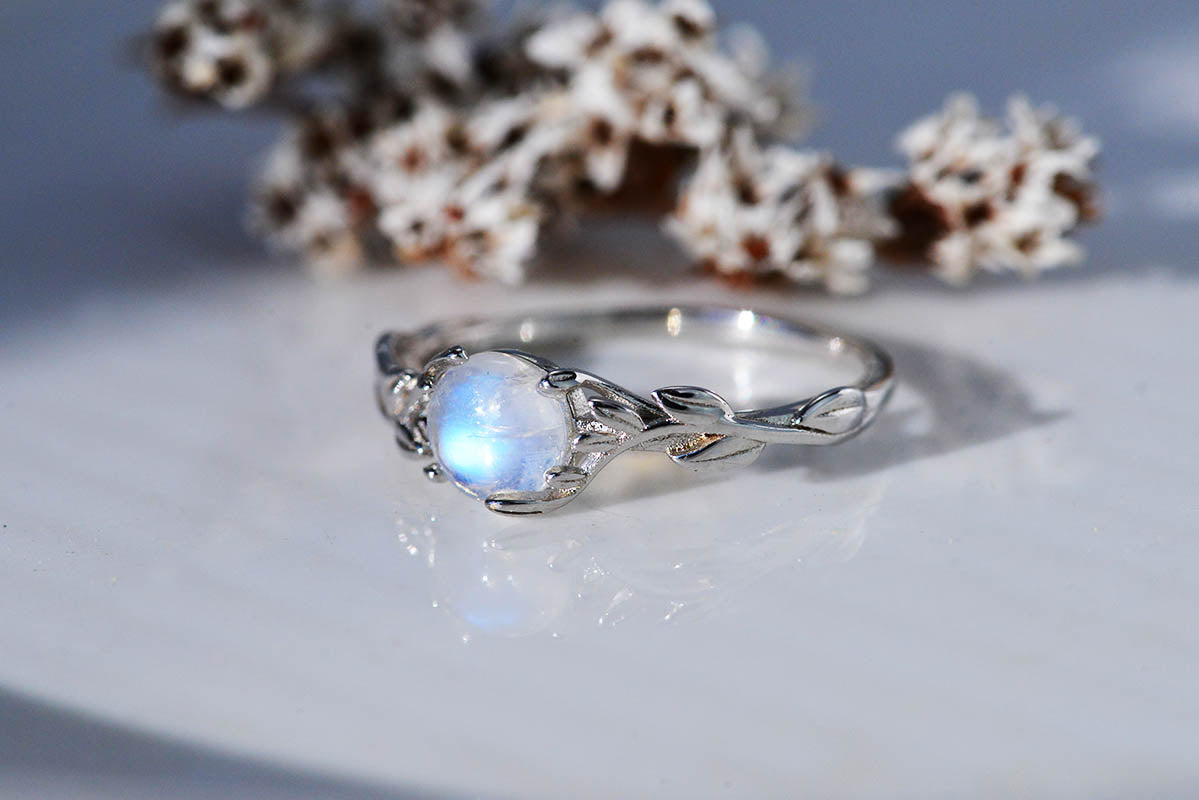Oval Blue Glow Rainbow Moonstone Ring in Sterling Silver Ring Sz 8.75 –  Rock Your World