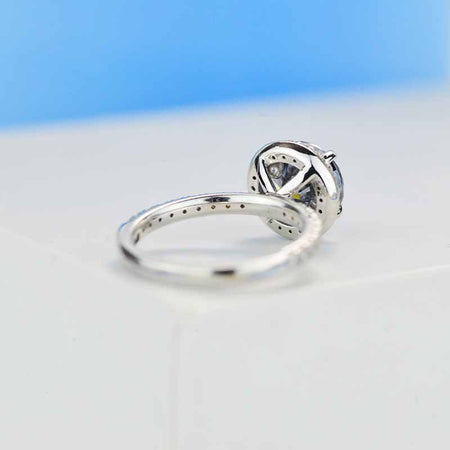 2 Carat Round Dark Grey Gray Blue Giliarto Moissanite Halo Gold Engagement Ring