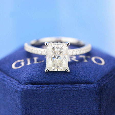2 Carat Giliarto Radiant Moissanite Hidden Halo Engagement 14K White Gold Ring