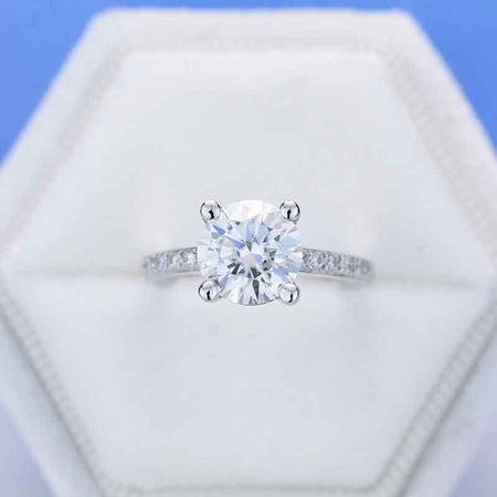 2 Carat Moissanite Diamond Round Cut Hidden Halo White Gold Engagement  Ring