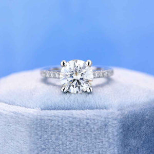 2 Carat Moissanite Diamond Round Cut Hidden Halo White Gold Engagement  Ring