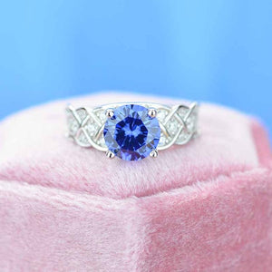 2 Carat  Sapphire Round Center Stone Lace Engagement Ring