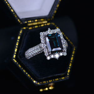 4Ct Alexandrite Engagement Ring Halo Emerald Cut Alexandrite Engagemen ...
