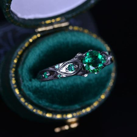 14K Black Gold Emerald Celtic Engagement Ring