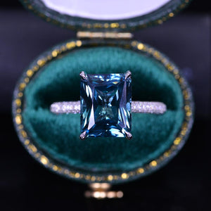 5 Carat Giliarto Emerald Cut Teal Sapphire Hidden Halo Engagement White Gold Ring
