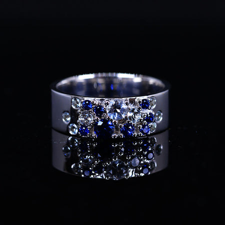 "Stars Sky " Giliarto Men's Ring with Blue Sapphire Stones 14K White Gold Ring