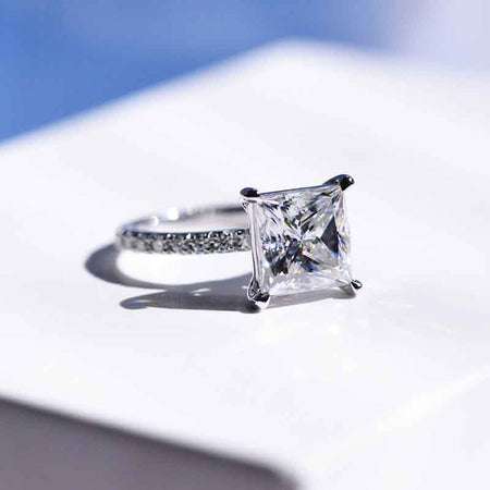 3 Carat Giliarto Moissanite Princess Cut Engagement Gold Ring.