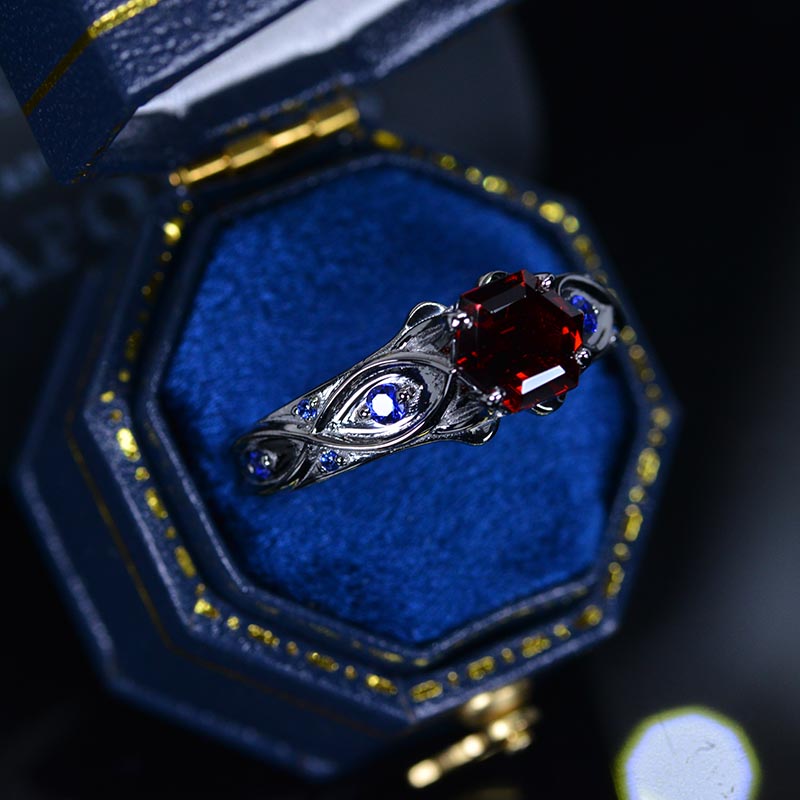 14K Black Gold Hexagon Ruby Celtic Engagement Ring