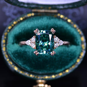 2Ct Cushion Green Moissanite Vintage Engagement Ring