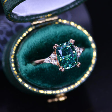 2Ct Cushion Green Moissanite Vintage Engagement Ring