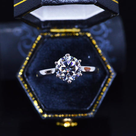 2 Carat Gray Moissanite Six Prongs Engagement Ring