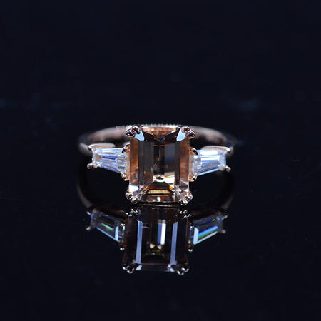 3 Carat Emerald Cut Genuine Peach Morganite Engagement Ring