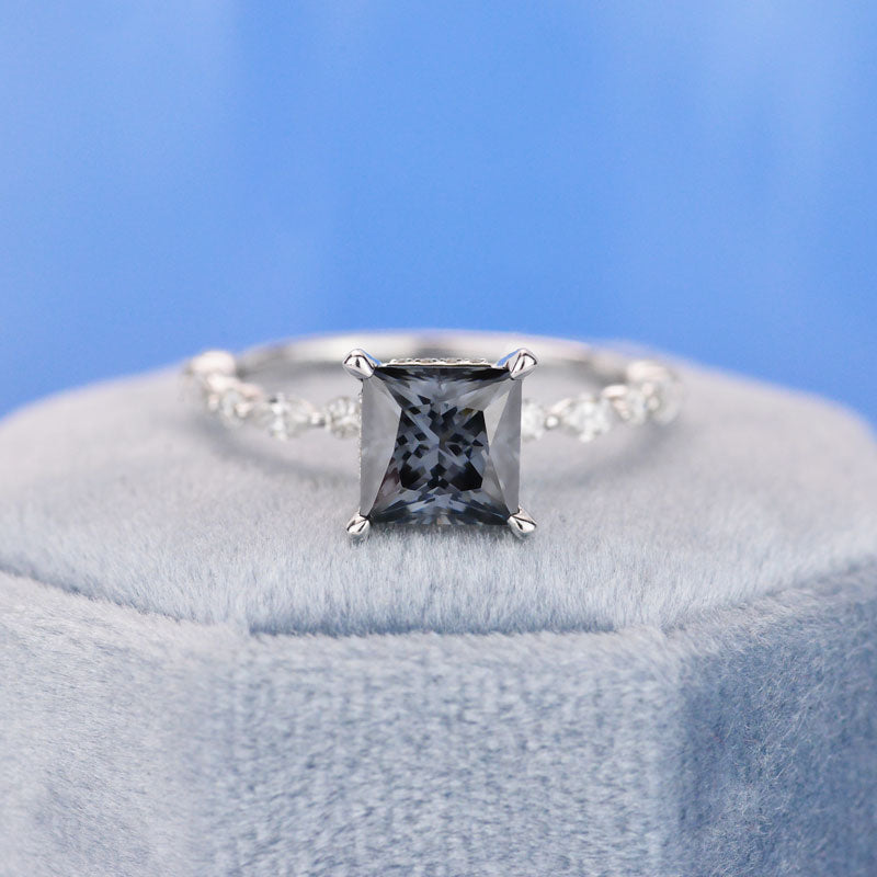 Dark Gray Blue Princess Cut Moissanite White Gold Giliarto Engagement Ring