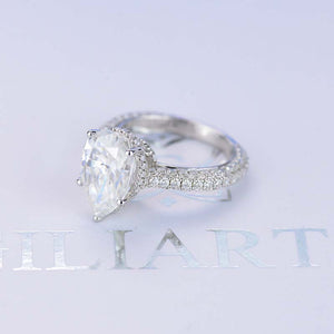 5 Carat Pear Cut Giliarto Moissanite Hidden Halo Engagement Ring