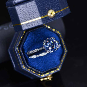 2 Carat Gray Blue Moissanite  Engagement Eternity White Gold Rings Set