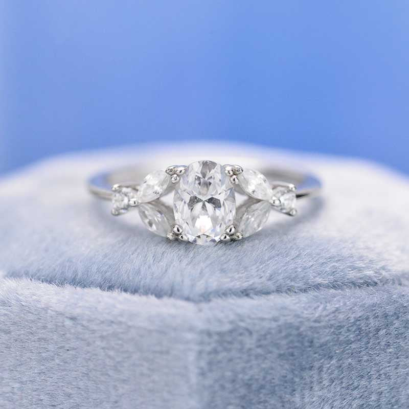 14K White Gold 1.5 Carat Oval Moissanite Halo Vintage Engagement Ring