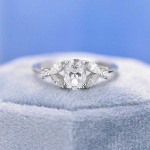 14K White Gold 1.5 Carat Oval Moissanite Halo Vintage Engagement Ring