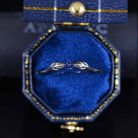 Celtic Royal Blue Sapphire Stackable 14K Black Gold Ring