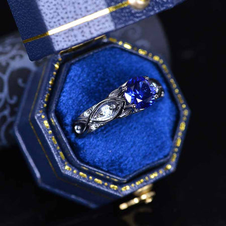 14K Black Gold Sapphire Celtic Engagement Ring