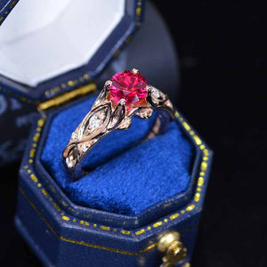 Giliarto Ruby Engagement Ring 14K Rose Gold Celtic Ring