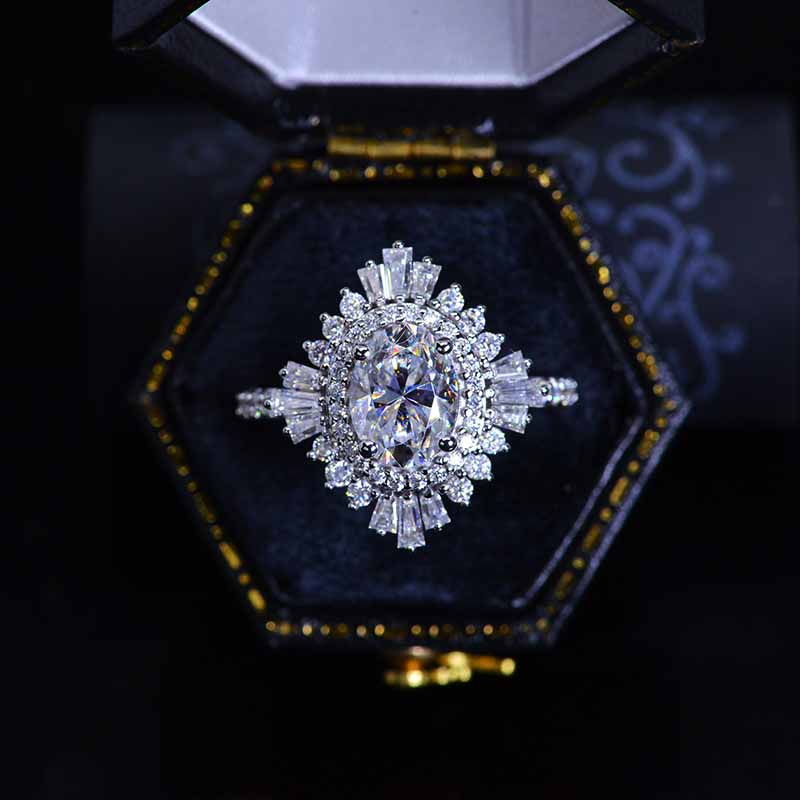 1.5 CT Oval Halo Moissanite Vintage Wedding Ring. 14K Solid Gold Engagement Ring Anniversary Ring, Baguette Double Halo Ring