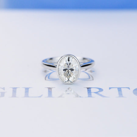 3 Carat Oval Giliarto Moissanite Bezel Set  Engagement Ring