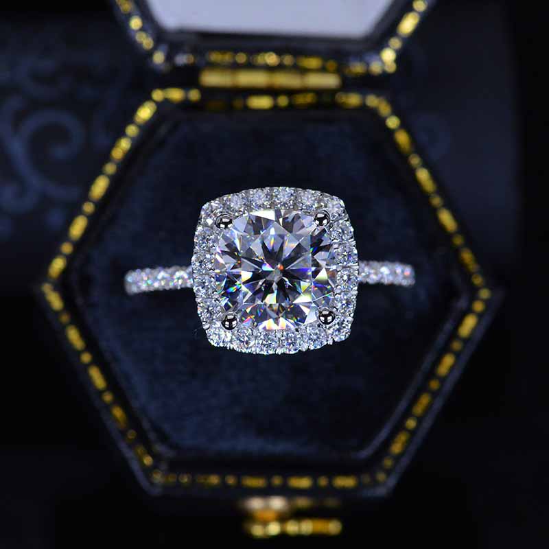 2.5 Carat Cushion Moissanite Halo Engagement Ring. Victorian 14K White Gold Ring