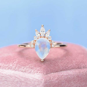 2ct Pear Cut Moonstone Ring, Rose Gold Ring Unique Curved Marquise Cut Ring