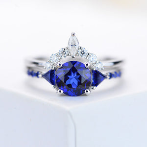 Sapphire Halo Gold Engagement Ring Set