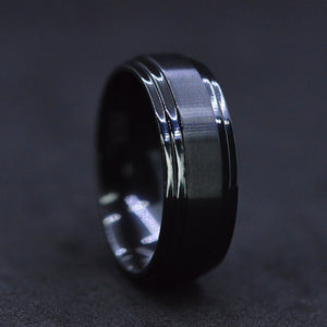 Black Titanium Brushed Double Ridged Band