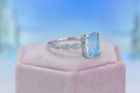 3ct Emerald Cut Genuine Aquamarine Vintage Style Ring